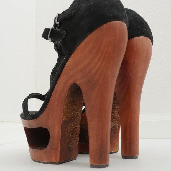 Two Lips Retro Wood Strappy Suede Platform Cut Out Sexy Bohemian 9 Disco Shoes - Picture 5 of 14
